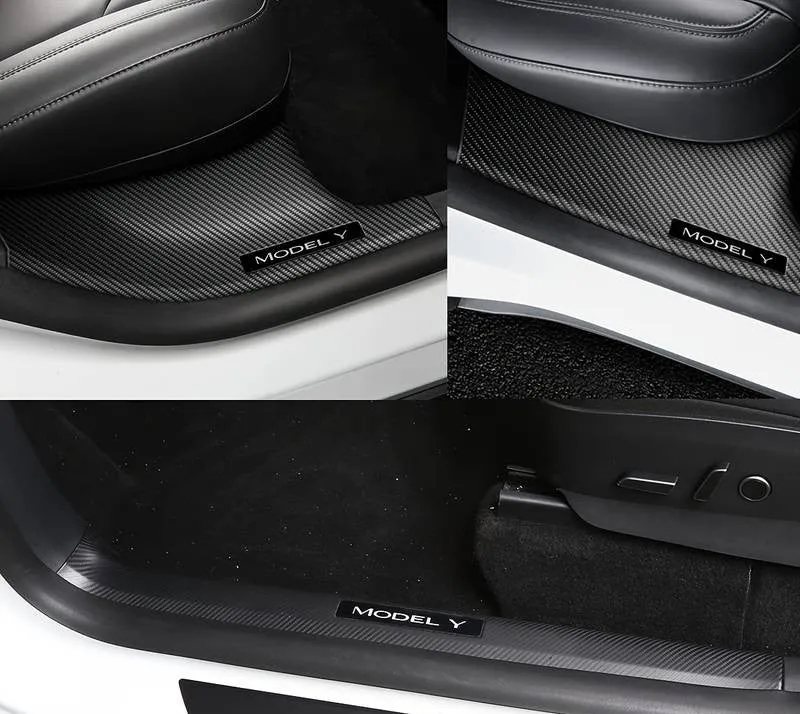 Tesla Model Protección estilo fibra de carbono para umbrales (4 piezas)