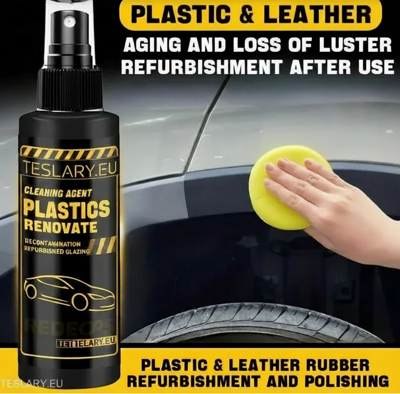 Limpiador restaurador para plástico y cuero sintético, color negro, 100 ml.