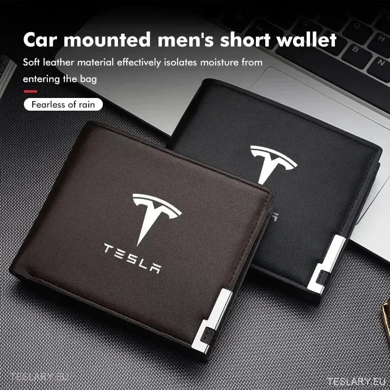 Cartera/portamatrícula de piel sintética negra con el logotipo de Tesla - Serie de regalos Tesla