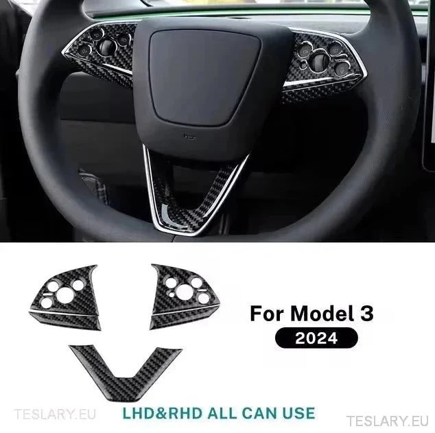 Moldura del volante de fibra de carbono real para Tesla 3 Highland en negro o rojo