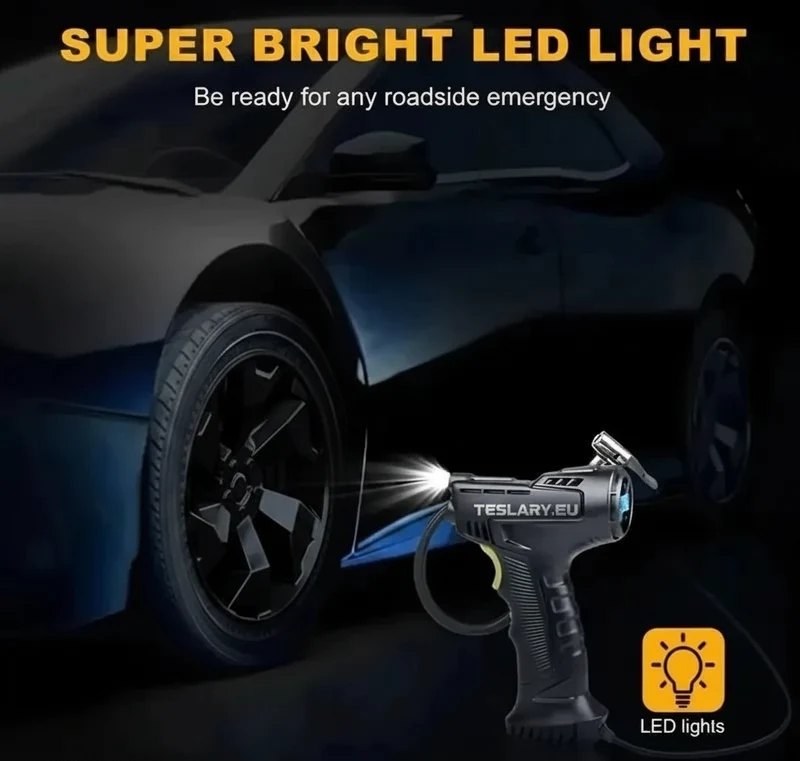 Pistola compresora de inflado de neumáticos de 12 voltios - Ideal para tu Tesla