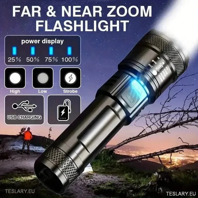 Linterna LED con zoom y batería externa móvil