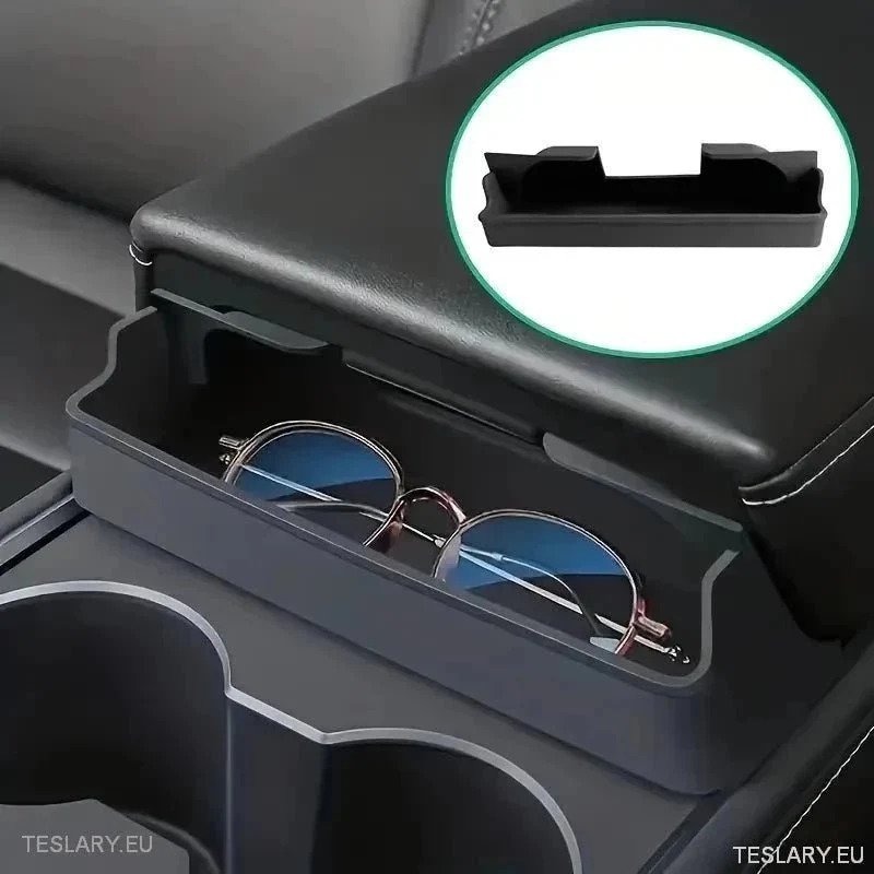 Consola central Tesla 3/Y con espacio para guardar gafas y más