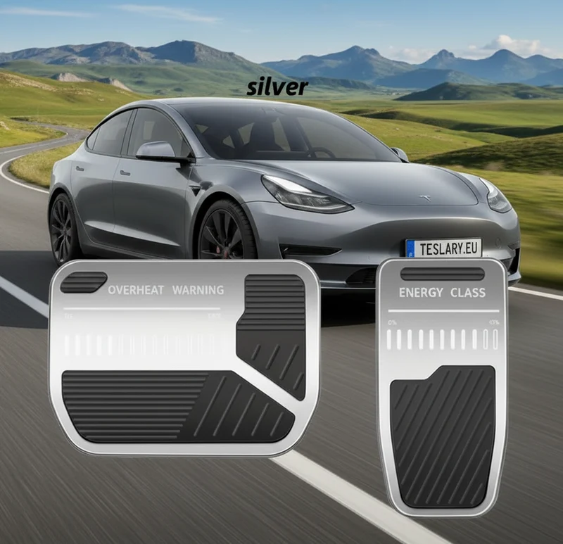 Mejora de rendimiento de Tesla Model 3, Model Y Model 3 Tierras altas y Model Medallas deportivas de aluminio antideslizantes Y Juniper en rojo, plata y negro.