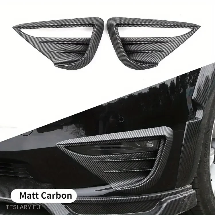 Tesla Model Divisor de viento para faros antiniebla delanteros en negro mate, carbono negro brillante, carbono negro mate y negro brillante.