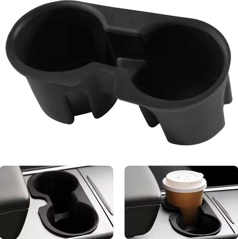 Tesla Model 3 / Y Inserciones de plástico blando negro para vasos en la consola central
