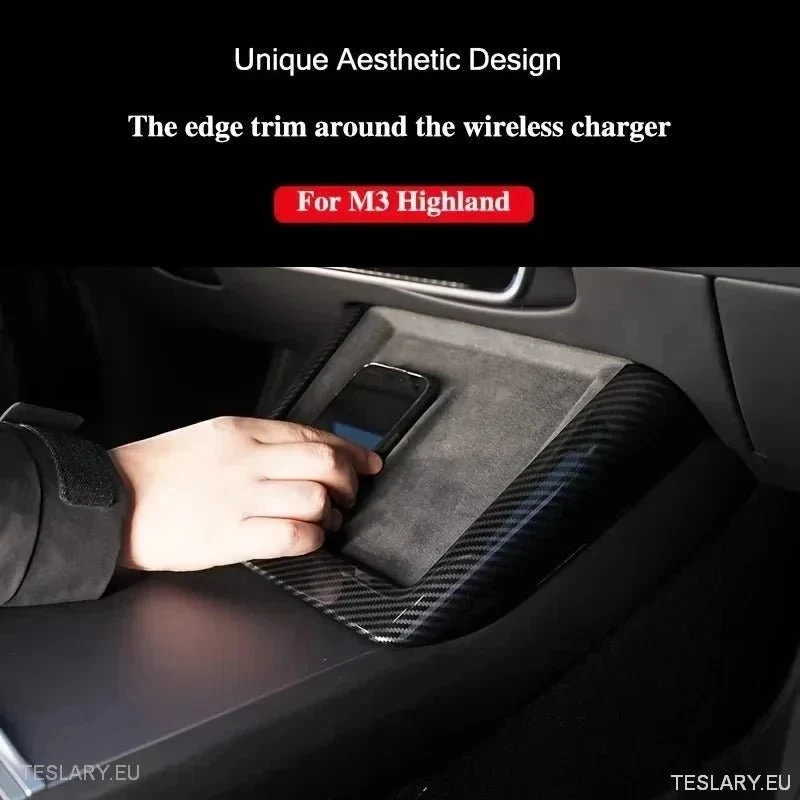 Tesla Model 3+ Highland \ Y Cargador inalámbrico Juniper Embellecedor de fibra de carbono
