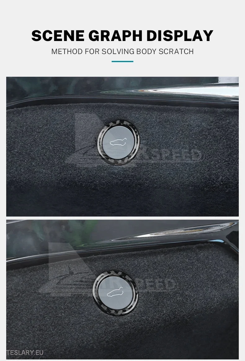 Cubierta de fibra de carbono suave para botón de apertura y cierre de maletero de Tesla 3/Y
