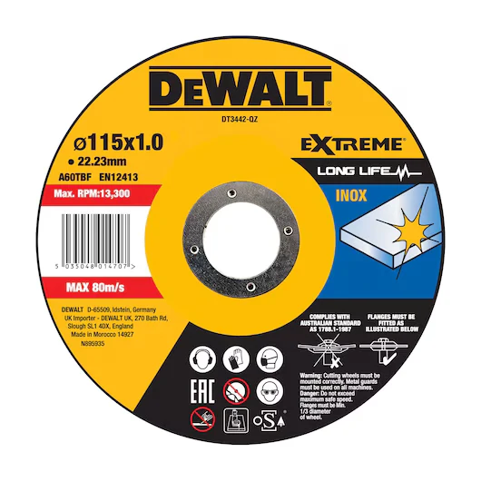Disco Corte Plano EXTREME® Fast Cut INOX 115x1mm Dewalt DT3442-QZ