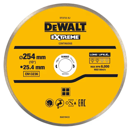 Disco Diamante Corte Húmedo 250mm Azulejo/Porcelana/Piedras Dewalt DT3734-XJ