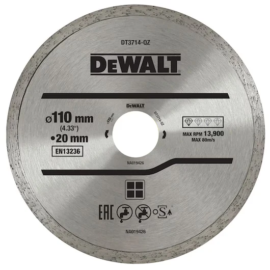 Disco Diamante Corte Seco/Húmedo 110mm Azulejos de Cerámica Dewalt DT3714-QZ