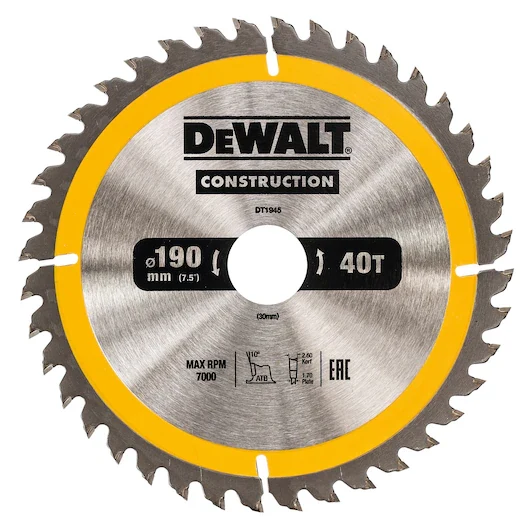 Hoja Sierra Circular Portátil 190mm 40D ATB Construcción Dewalt DT1945-QZ