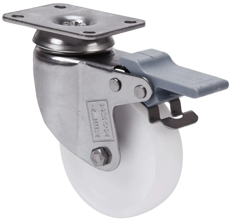 SERIE BHI INOX-BP Blanco, Giratorio/Platina/Freno Rueda y Soporte 2-3063