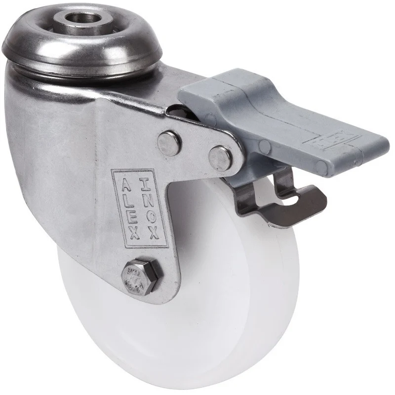 SERIE BHI INOX-BP Blanco, Giratorio/Agujero pasante/Freno Rueda y Soporte 2-3068