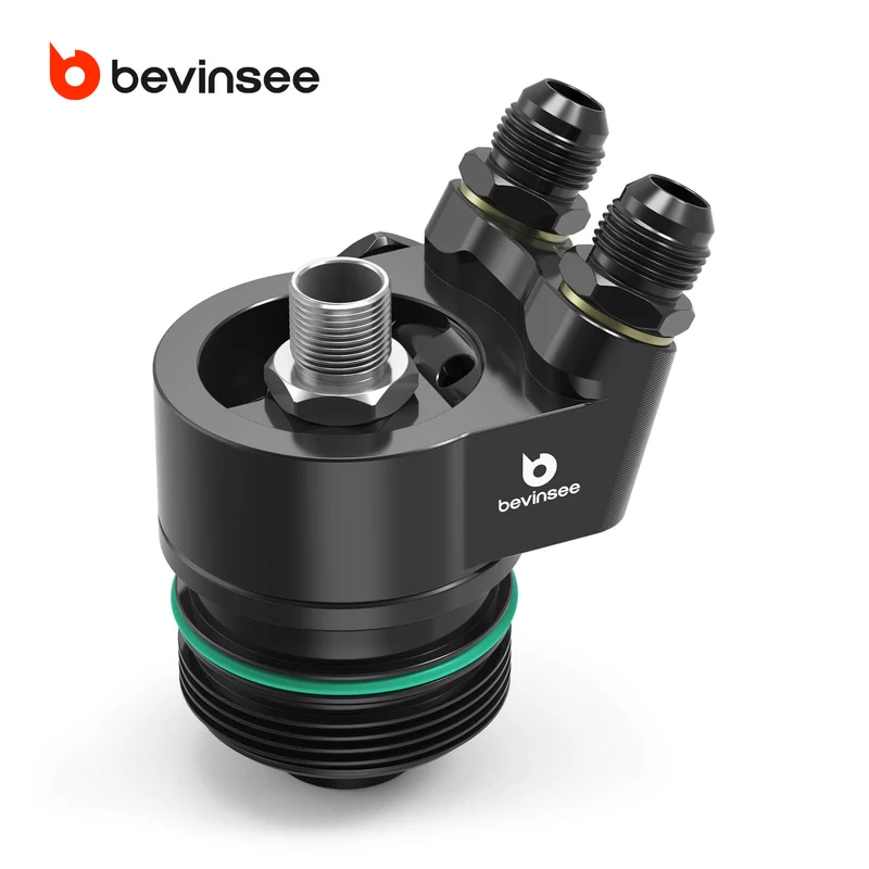 BEVINSEE Aluminum AN10 Integrated Thermostatic Oil Cooler Adapter For 1.8t/2.0t VW GEN3 EA888 GOLF MK7 Mk7.5