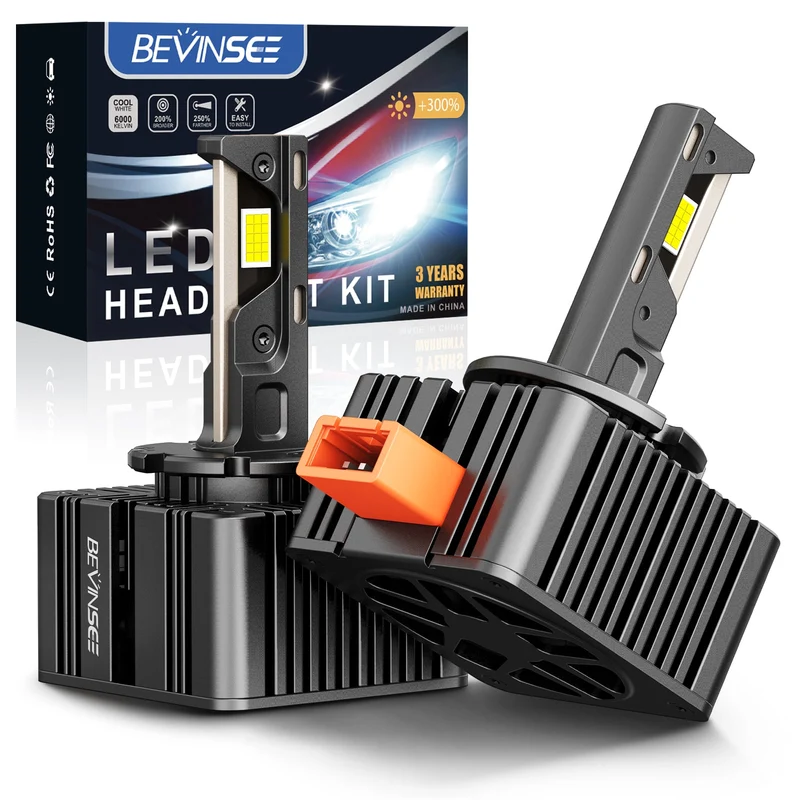 BEVINSEE D3S D3R LED Headlight Bulbs High Low Beam Bright White Xenon Replace