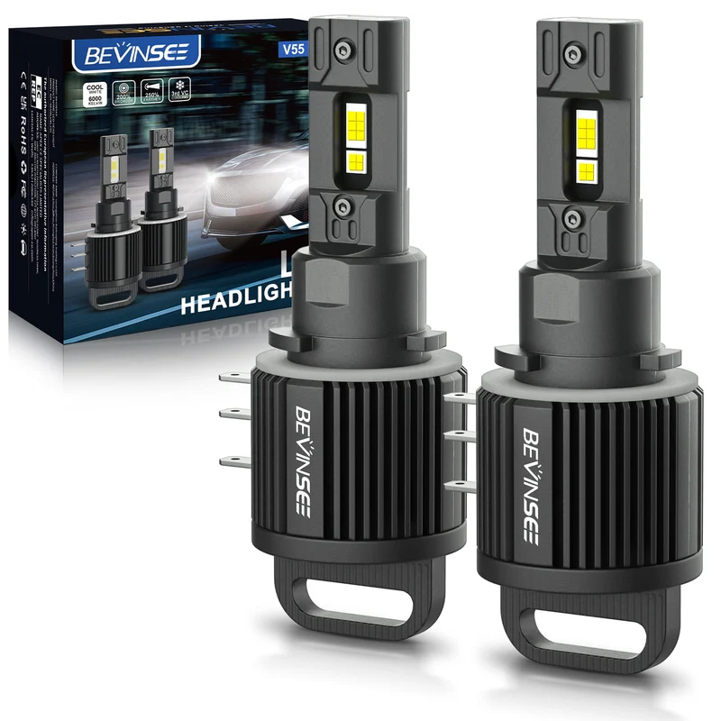 BEVINSEE V55 H15 LED Headlight Bulbs 6000K Super Bright White High Beam DRL Kit