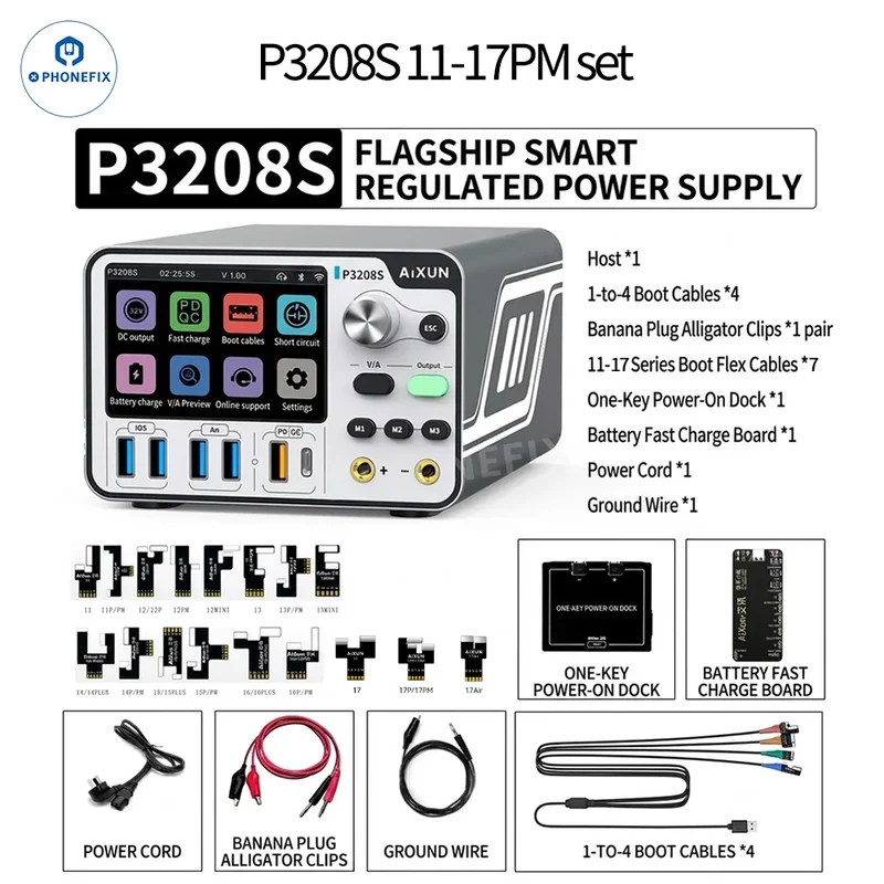 Fuente de alimentación AIXUN P3208S de 32 V y 15 A para reparación de iPhone 7-17 Pro Max