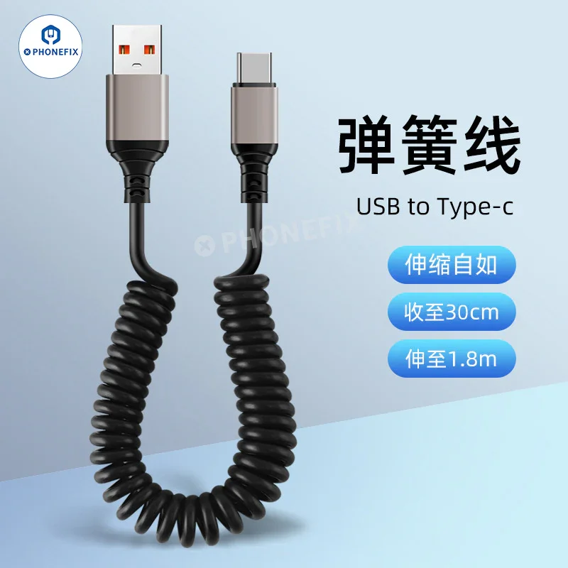 Cable de datos retráctil de carga ultrarrápida de 6 A con resorte para coche