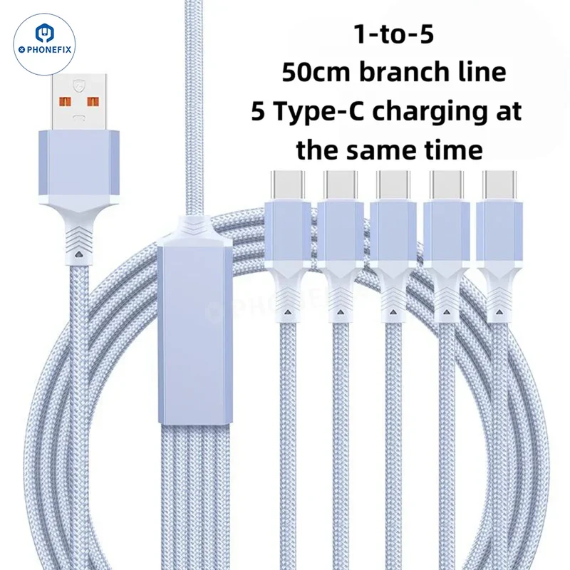 Cable de datos de carga rápida 5 en 1 de 100 W con micropuerto USB-C Lightning