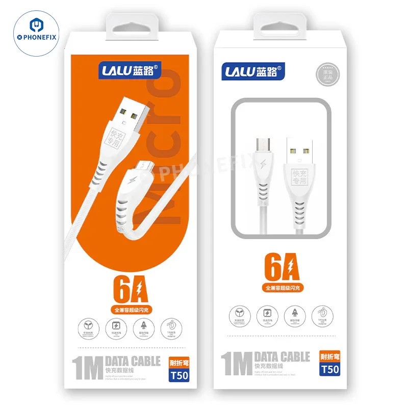 Cable de datos de carga rápida de 6 A Micro Tipo-C Lightning para iPhone y Android