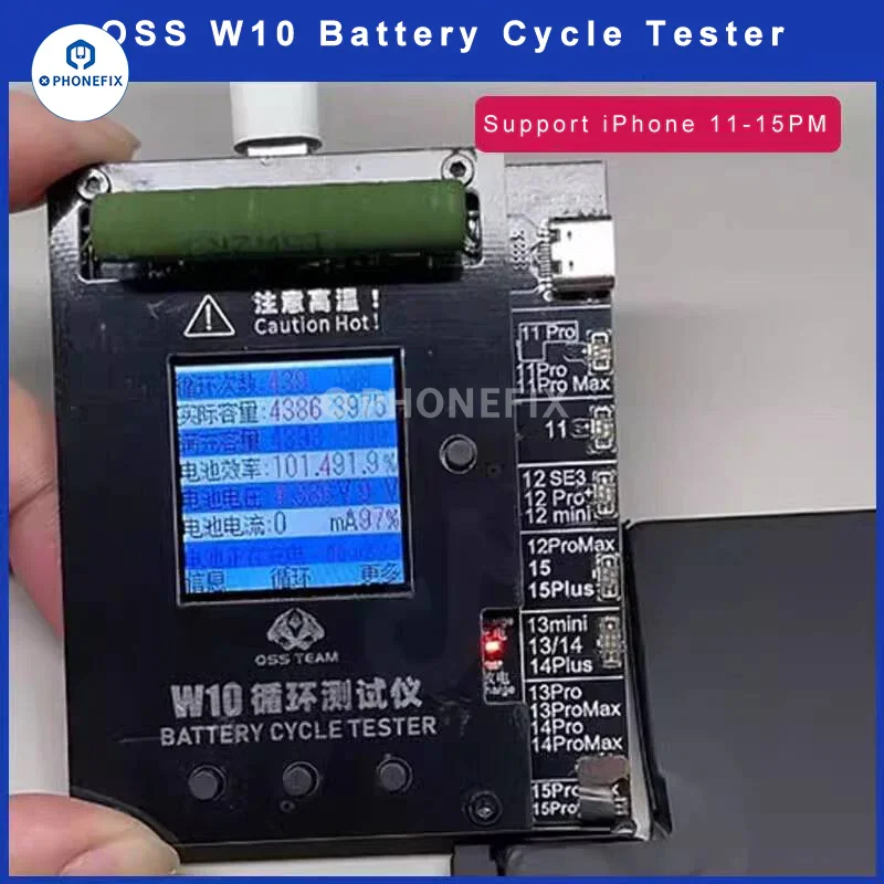 El comprobador de ciclos OSS W10 mejora rápidamente la eficiencia de la batería del iPhone 11-15 Pro Max