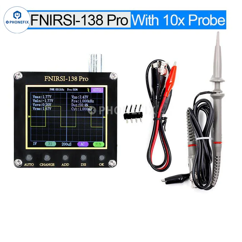 Mini osciloscopio digital portátil FNIRSI 138PRO con sonda de 10 aumentos