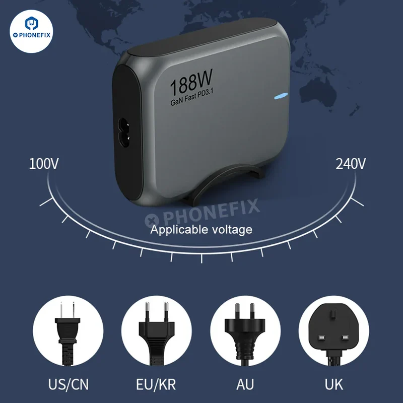 Cargador GaN de 188 W para teléfonos y portátiles PD3.1, estación de carga rápida