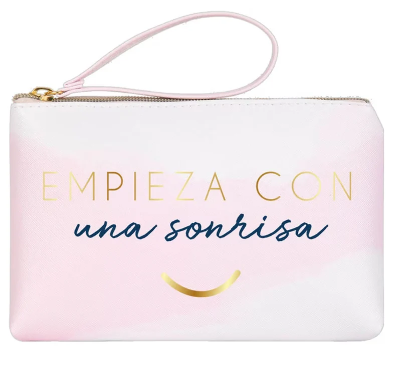 Portatodo Grande con Cremallera EMPIEZA CON UNA SONRISA Rosa y Blanco - DRAEGER