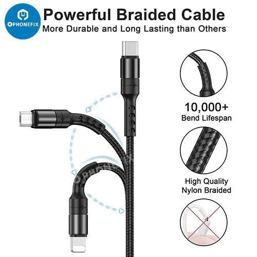 Cable de carga USB 3 en 1 para Apple Lightning Tipo-C Micro USB