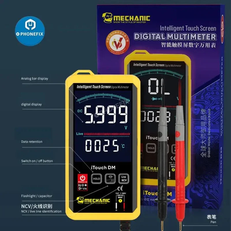 Multímetro digital MECHANIC iTouch DM, comprobador de voltaje y corriente