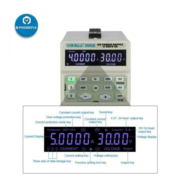 Fuente de alimentación CC regulada con pantalla digital LCD YiHua 3005D de 30 V y 5 A