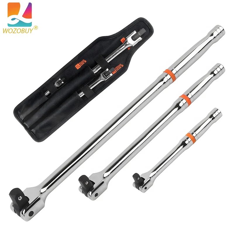 3-Piece Breaker Bar Set – 1/4", 3/8" & 1/2" Drive, 180° Rotating Head