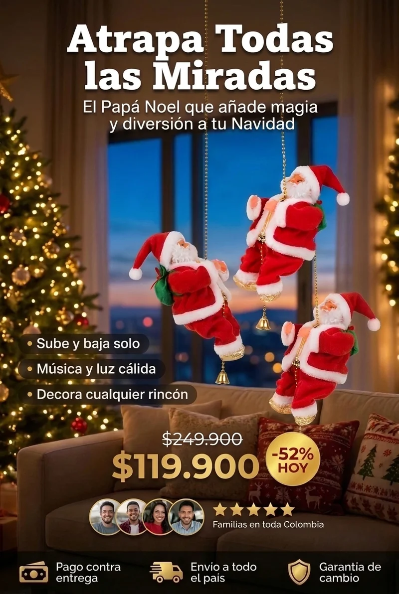 Papá Noel Escalador Premium ✨ (Luz, Música y Movimiento Real)