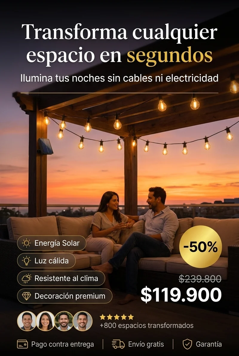 Guirnalda Solar LED PREMIUM 5Mts (Luz Cálida para Exteriores)
