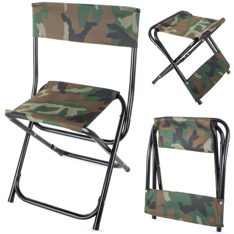 Silla de Pesca Plegable – Resistente, Cómoda y Compacta – Camuflaje Woodland
