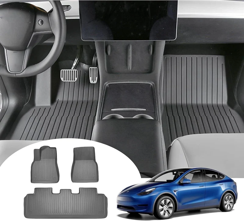 Daolar Alfombrillas para Tesla Model Y Alfombrillas de Goma TPE para Todas las Estaciones Borde Alto 5-7 cm Escaneado 3D con Clavos Antideslizantes Accesorios para Tesla Model Y