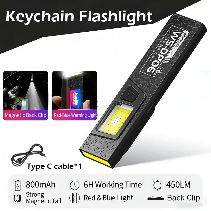 LED COB Flashlight – USB-C Rechargeable Mini Torch with Clip & Magnet