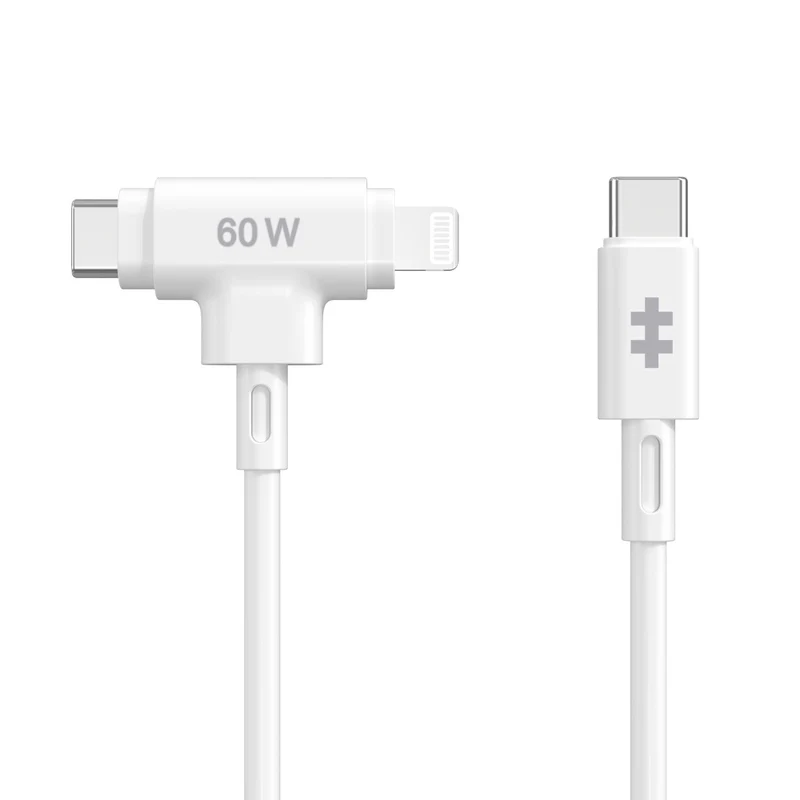 Cable híbrido de silicona HyperJuice USB-C y Lightning (1,5 m/5 pies) - Blanco