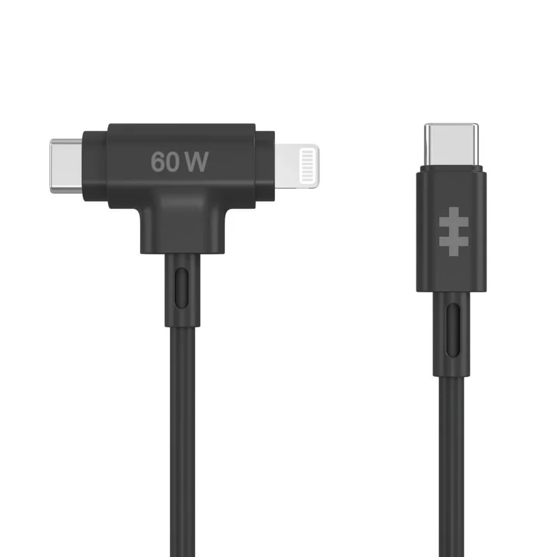Cable híbrido de silicona HyperJuice USB-C y Lightning (1,5 m/5 pies) - Negro