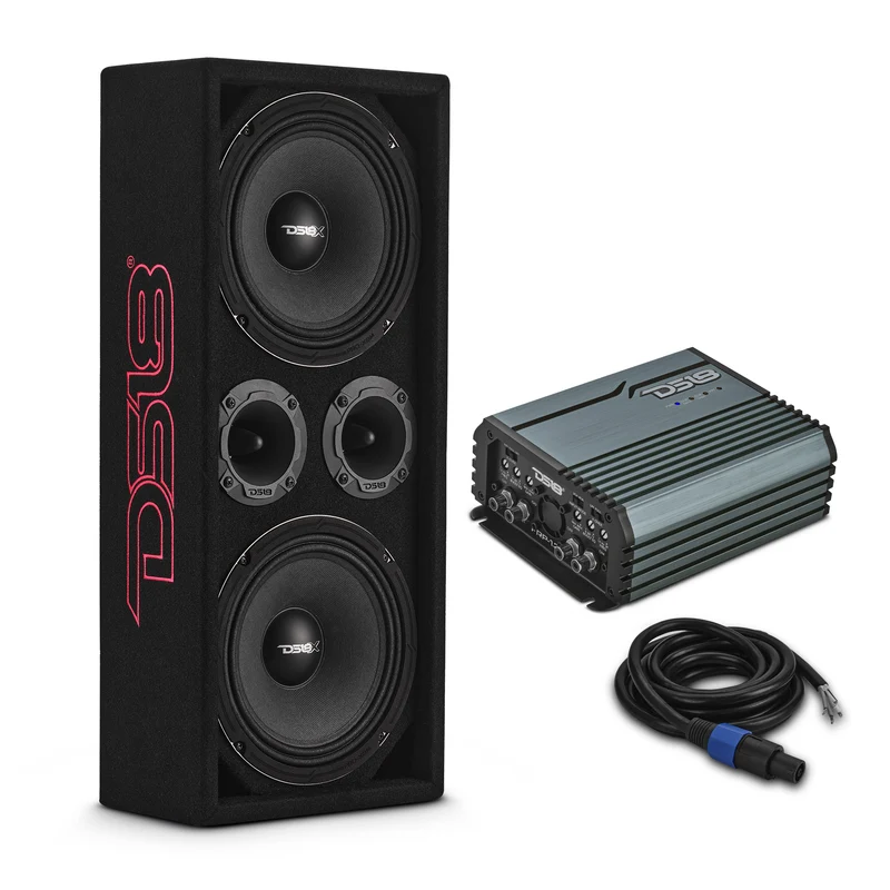Loaded Voceteo Enclosure with Dual 8" Speakers, Dual 3.78" Tweeters, Amplifier & Speakon Cable