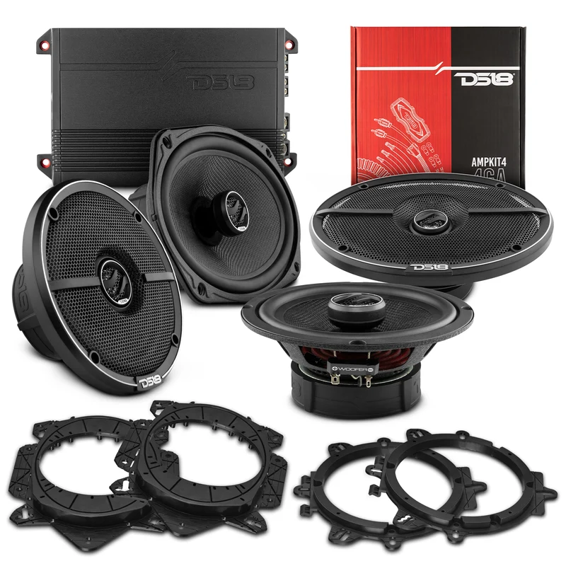 Car Audio Bundle: 6.5" & 6x9" Coaxial Speakers with OEM Speaker Adapters, Amplifier, and Installation Kit