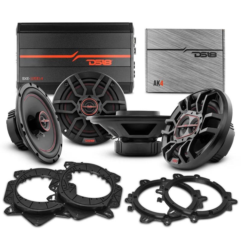 Car Audio Bundle: 6.5" & 6x9" Coaxial Speakers with OEM Speaker Adapters, Amplifier, and Wiring Kit