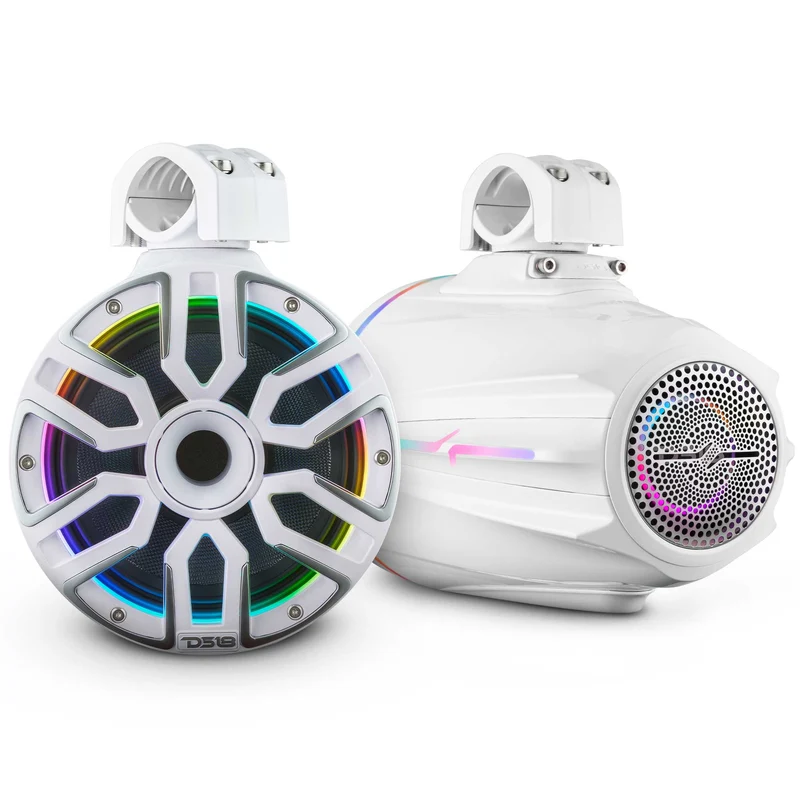 8" Marine Tower Speaker With Neodymium Magnet, Kevlar Cone, Compression Driver & Digital LED Lights | 200W RMS 4-Ohm