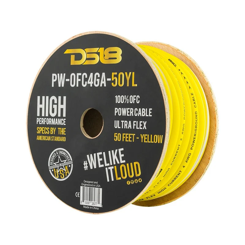 4-GA 100% OFC Ground, Power Cable, 50 Feet -Yellow