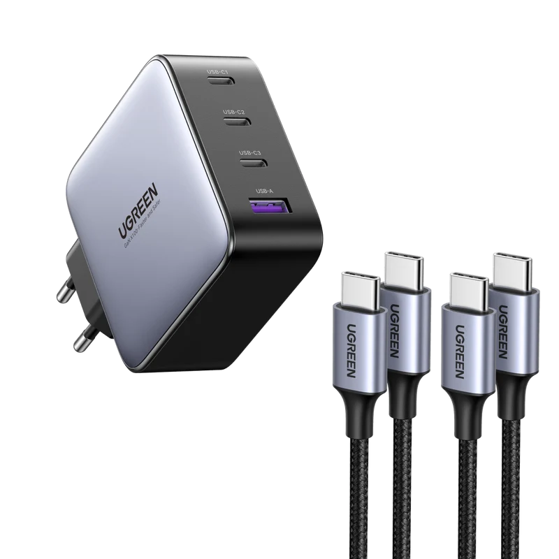 UGREEN Nexode 100W 4-Port GaN Charger & 2× 60W Charging Cables