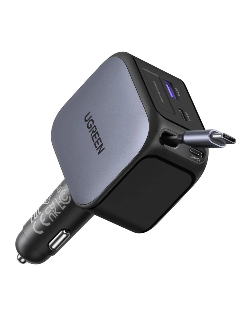 UGREEN Nexode Cargador de coche 145W con cable USB-C retráctil