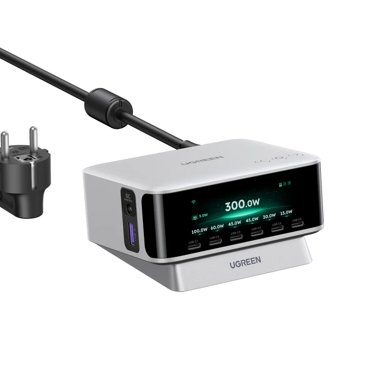 UGREEN Nexode Pro Smart Display Desktop Charger (300W, 8-Port, GaN, 5 Charging Modes)