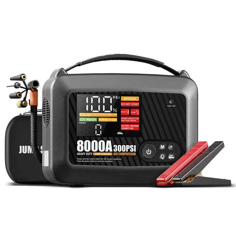JFEGWO CS02-8000A Car Battery Jump Starter with Air Compressor 18W Fast Charging