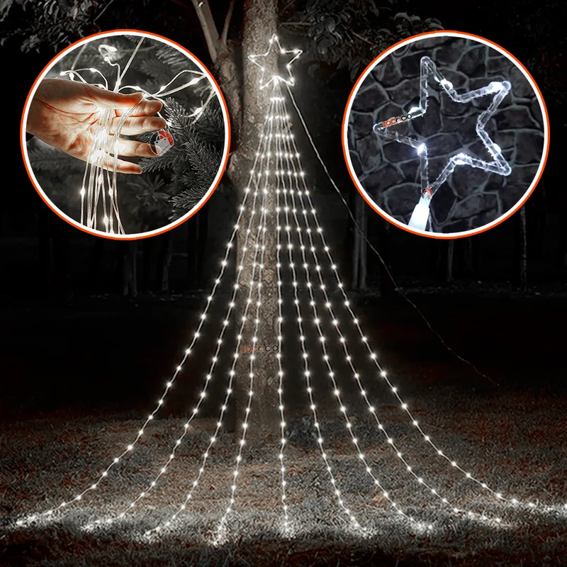 Luces digitales efecto cascada con estrella 🎄STAR MAX🌠 (Con panel solar +12 horas continuas de luz)